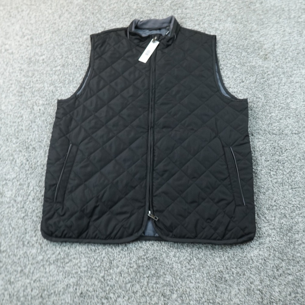 NEW Tahari Vest Mens L Black Quilted Full Zip Mock Neck Diamond Insulated Jacket